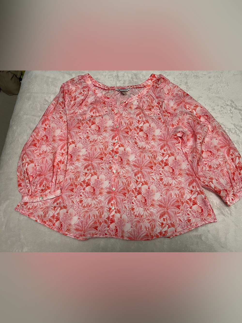 Tommy Bahama Coral and White Floral Button-Up Top